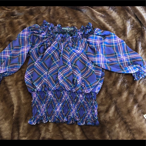 Simply French Purple Plaid Blouse Small. - Picture 3 of 5
